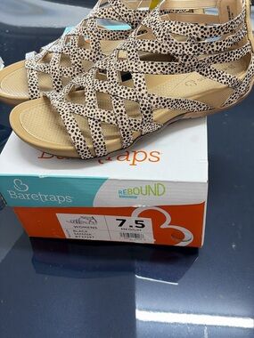 BareTraps Beige Leopard-Print Strappy Gladiator Sandal